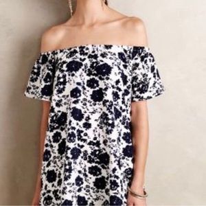ANTHROPOLOGIE Sunday in Brooklyn Floral white and Navy Dress size M